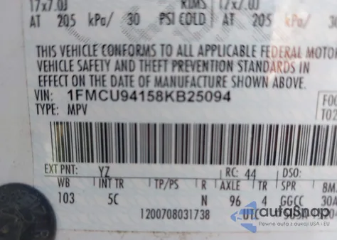 2008 Ford Escape Limited z USA, uszkodzony, nr VIN 1FMCU94158KB25094